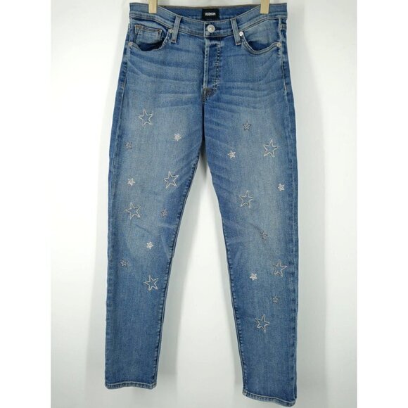 NWOT Hudson Jeans Riley Relaxed Crop Straight Star Detail Blue 27 - Picture 1 of 4